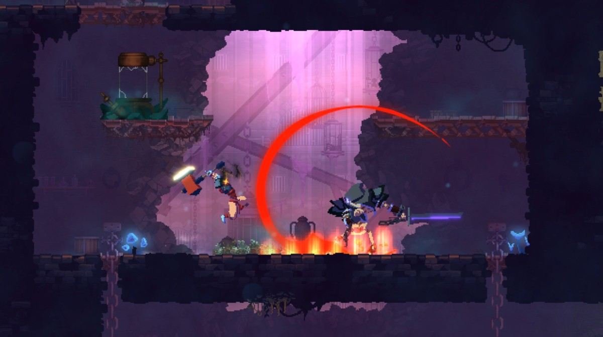 Dead Cells gameplay showing fast platformer combat in a procedurally generated castle
