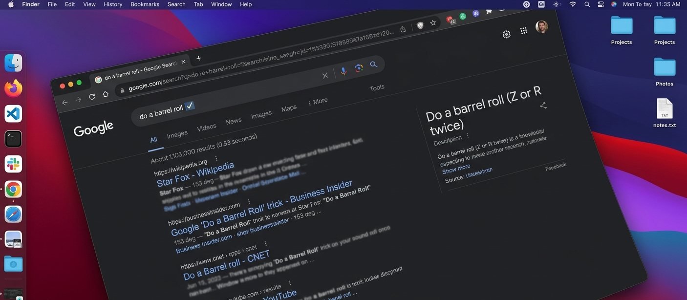 Google Search page spinning after typing do a barrel roll easter egg
