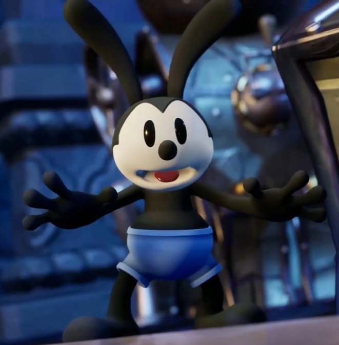 Epic Mickey Rebrushed showing Oswald the Lucky Rabbit in the Wasteland setting