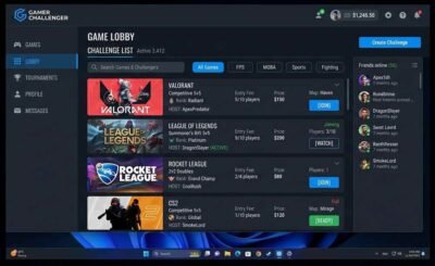 Gamer Challenger homepage showing competitive browser game challenges and game library