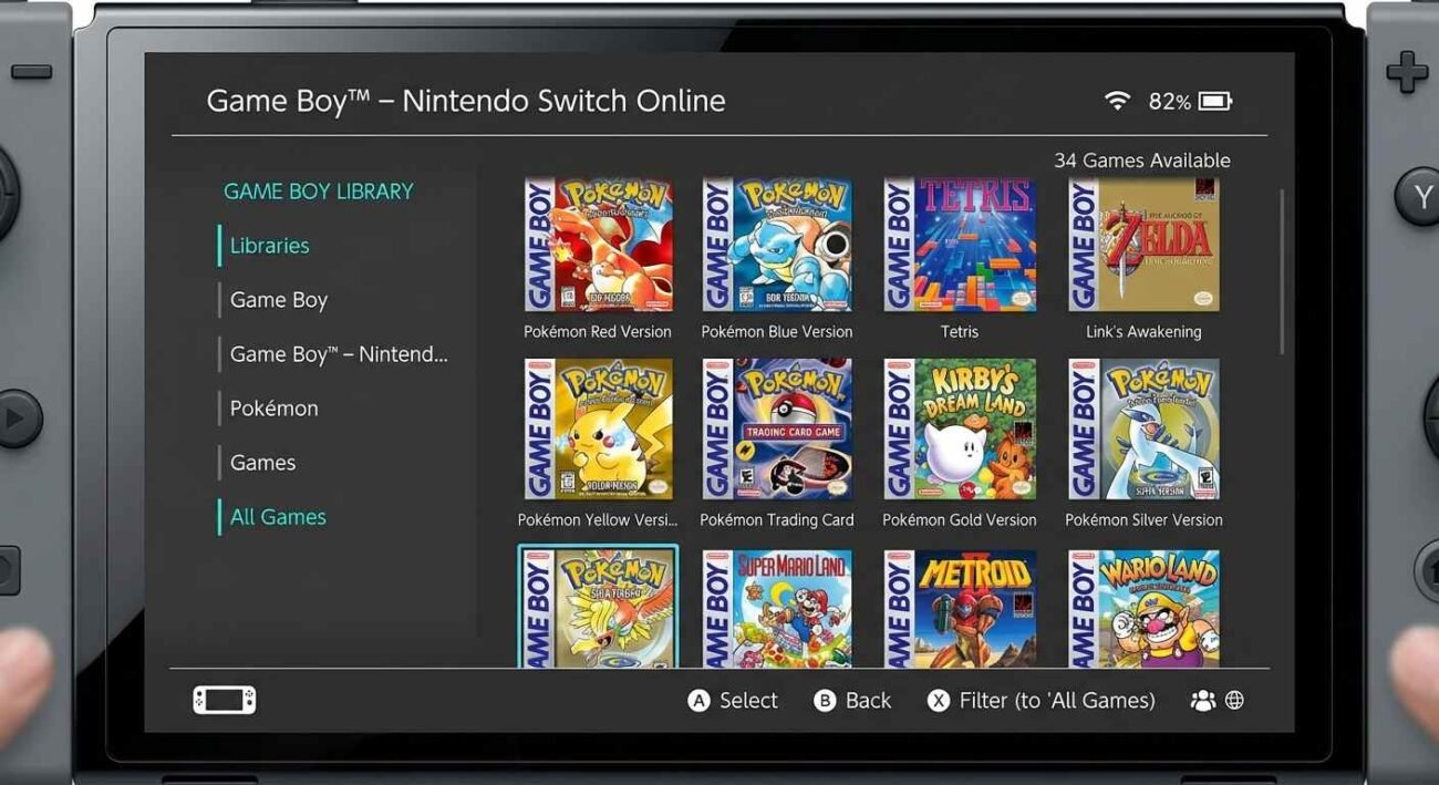 Nintendo Switch Online Game Boy library showing available classic Pokémon games