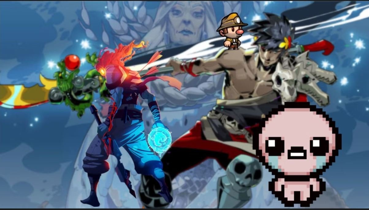 Collage of popular roguelike games including Hades, Dead Cells and The Binding of Isaac