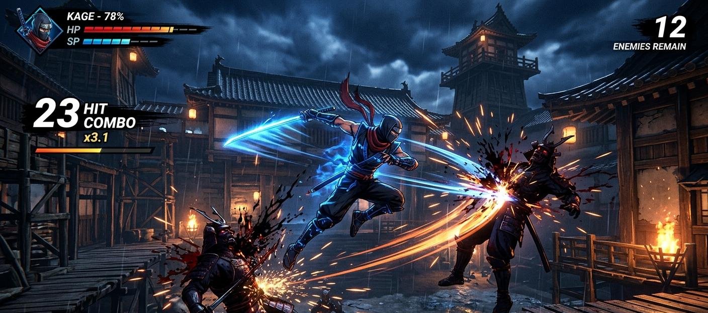 Kage game showing ninja character in fast-paced combat during the playtest