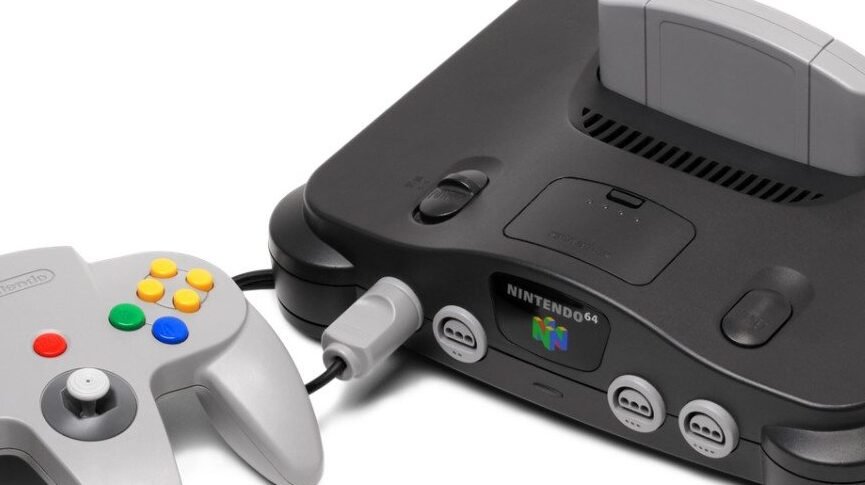 Nintendo 64 console and controller with Super Mario 64 cartridge
