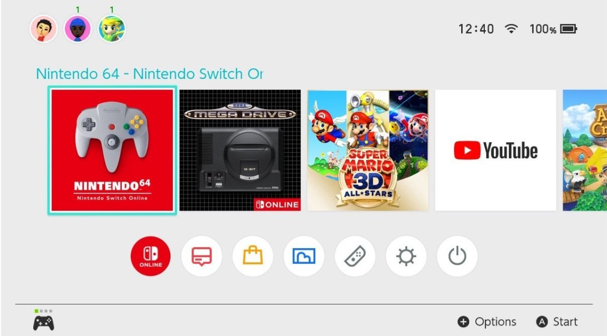 Nintendo Switch Online N64 library showing Super Mario 64 available to play
