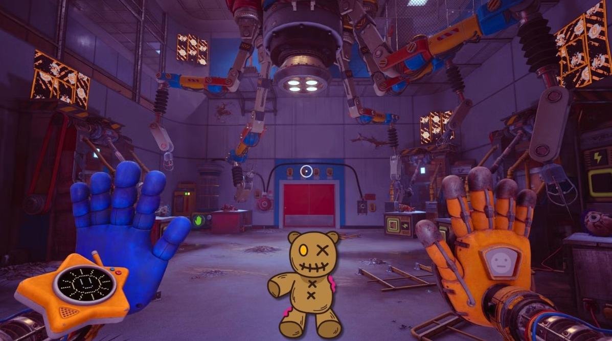 Poppy Playtime Chapter 5 puzzle showing GrabPack mechanic with facility panels