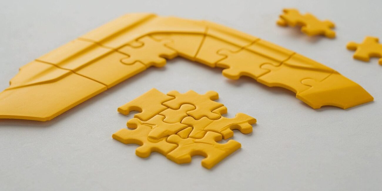 Daytona Yellow Zeta puzzle pieces sorted for assembly