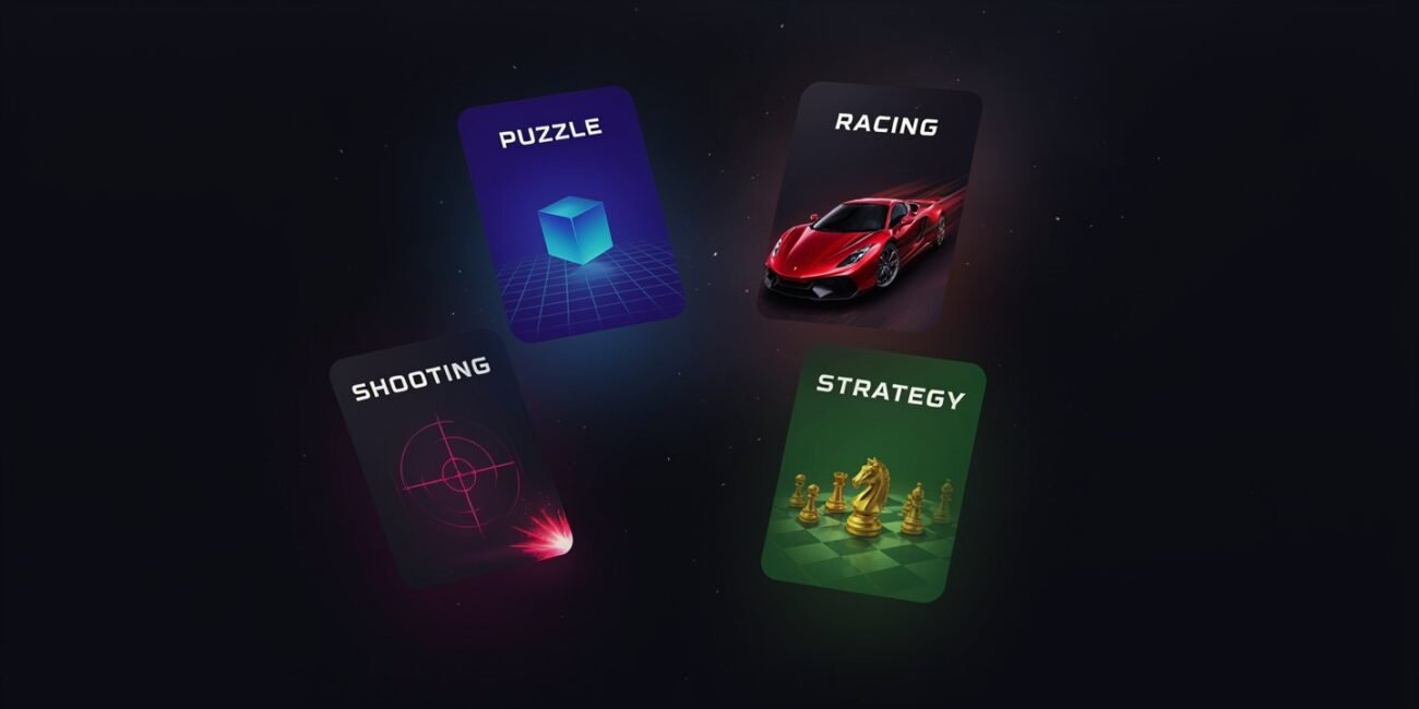 Freezenova game categories including racing puzzle and strategy