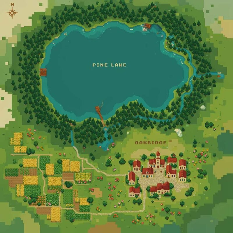 The mountain lake fish location north of Pelican Town