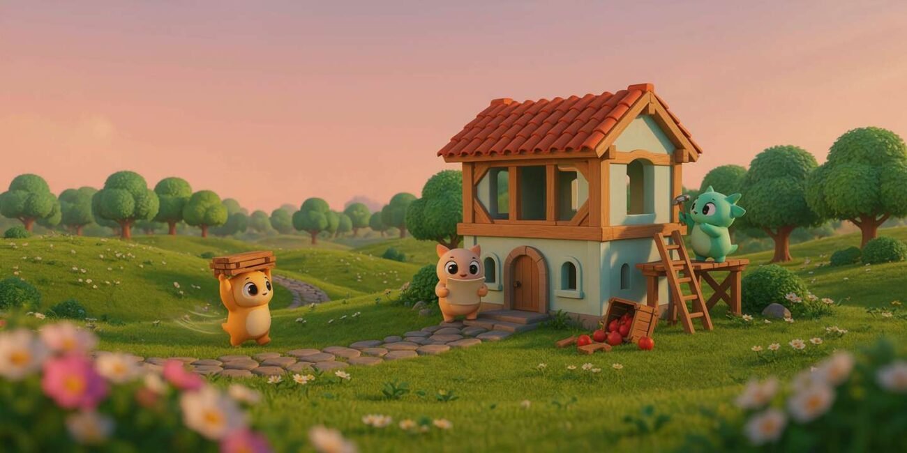 A pokemon franchise ranking newcomer shown through cozy town-building gameplay