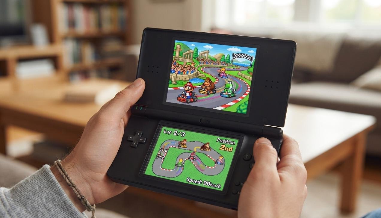 Top Nintendo DS titles shown through classic kart racing gameplay